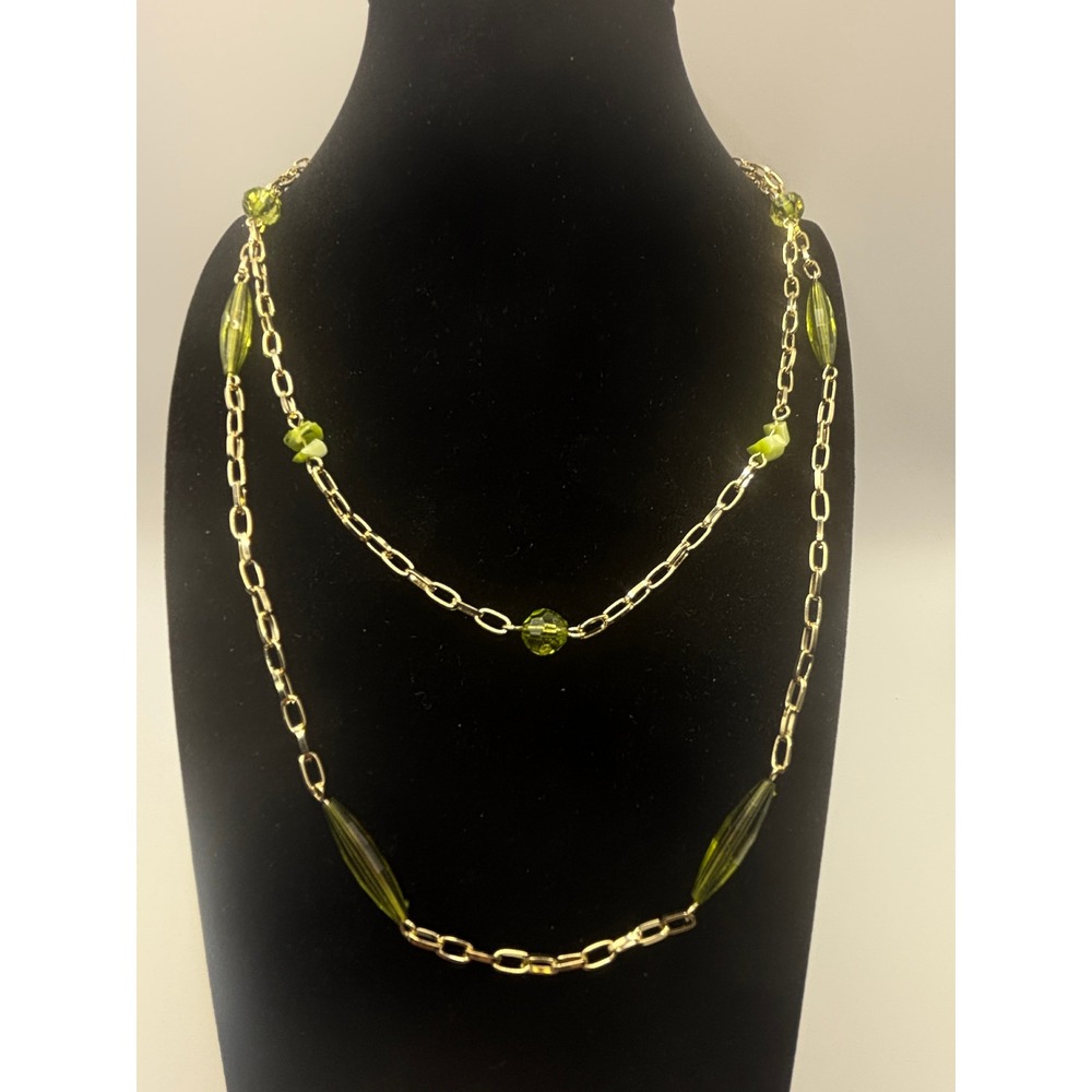 Sonoma Goods for Life Gold Tone Olive Green Beaded Double Strand Necklace 18"